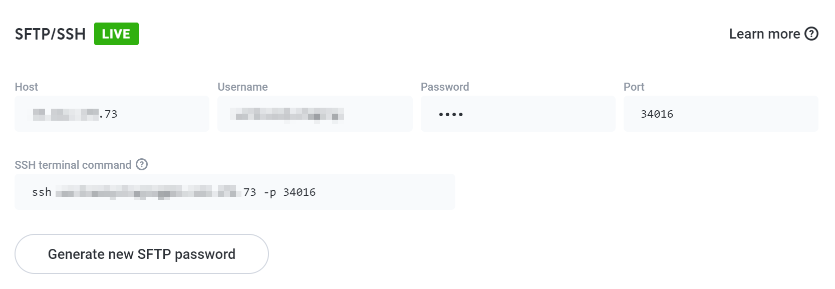 SFTP credentials from a web host