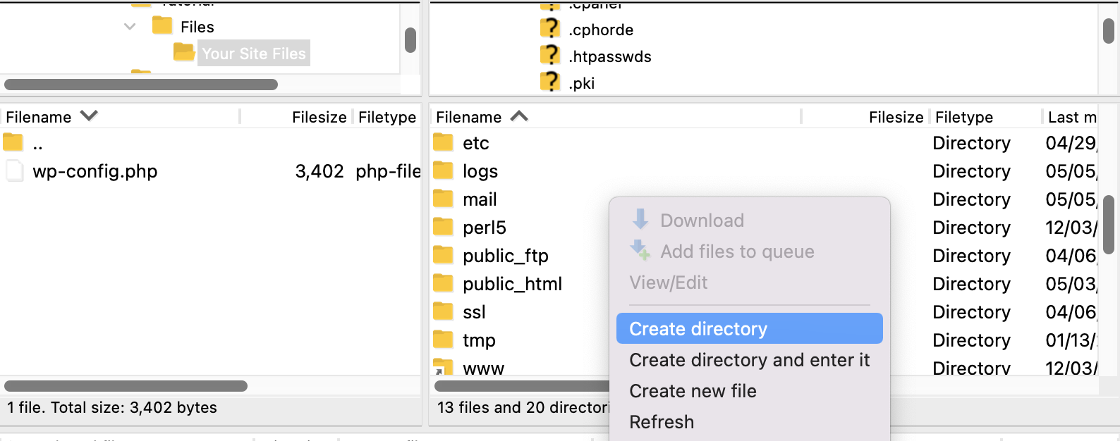 creating a directory via ftp