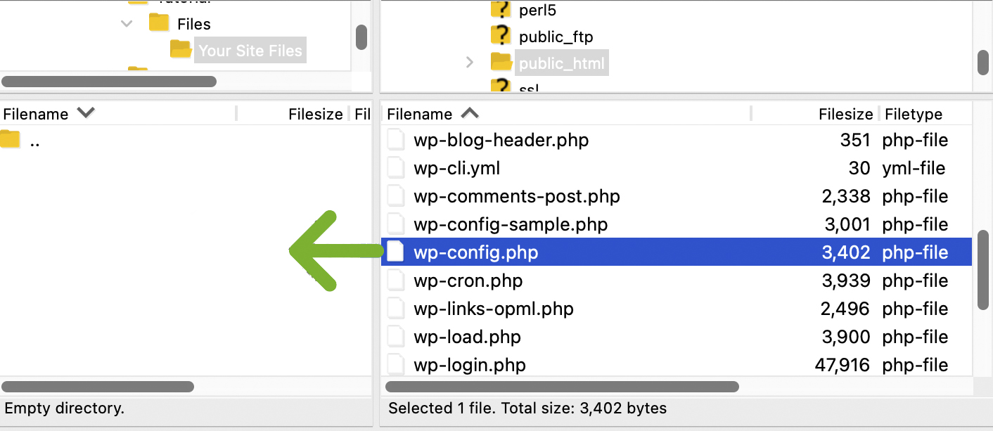 saving the wp-config.php file to your computer via ftp