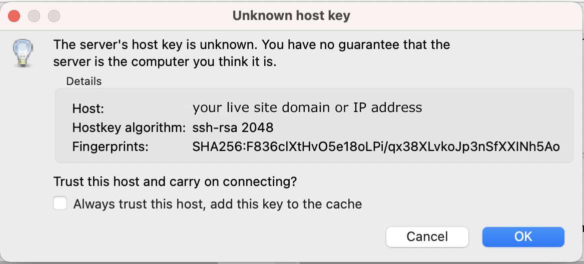 TOFU message from Filezilla