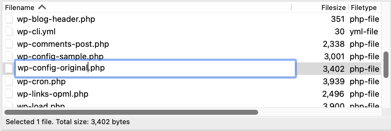 renaming the wp-config.php file