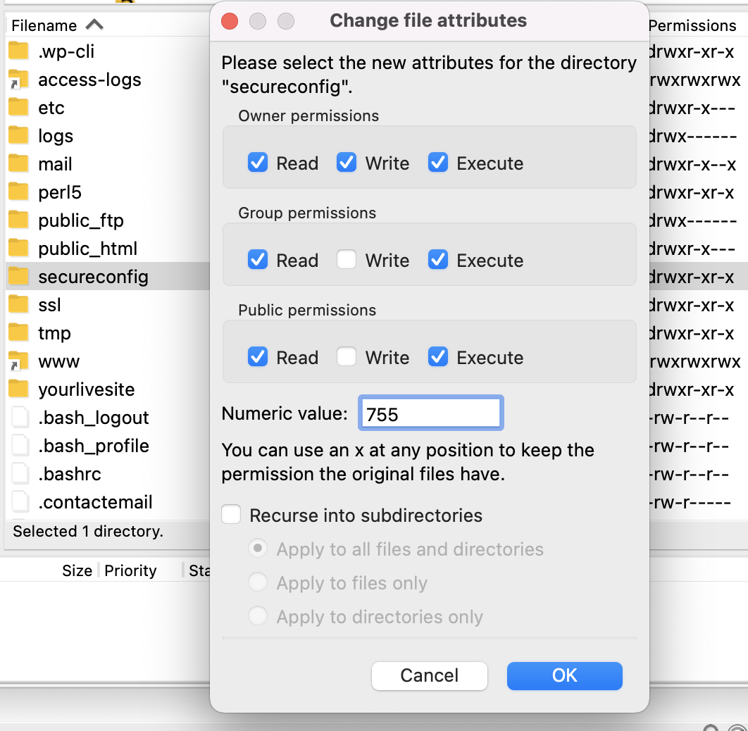 setting file permissions to 755