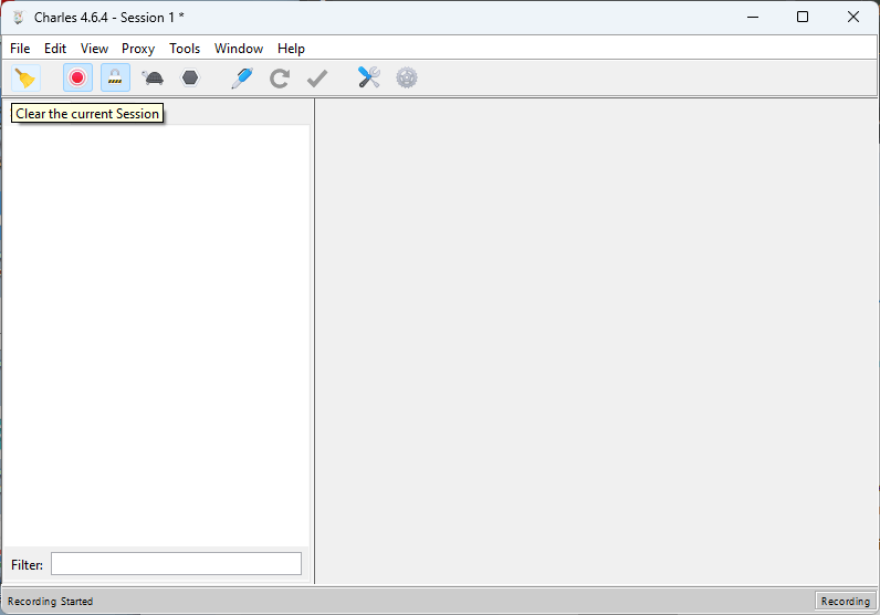 Clear the current session before proceeding. Ensure the recording is enabled and SSL intercept is enabled.