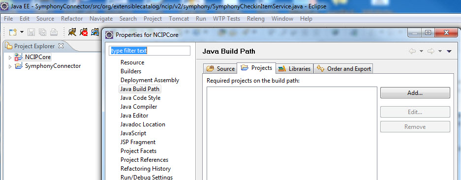Figure 12. Projects on the build path of the NCIPCore project