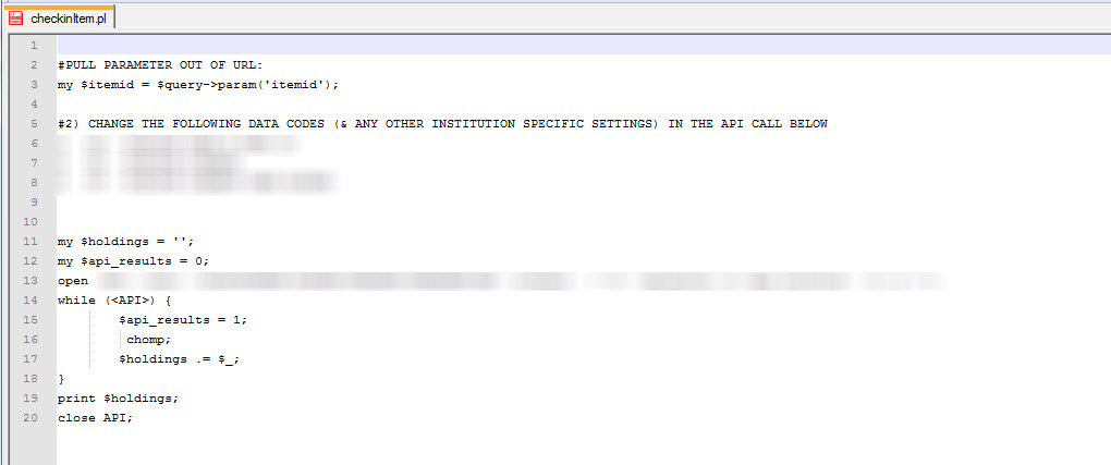 Figure 16. Perl script that calls the proprietary SirsiDynix API