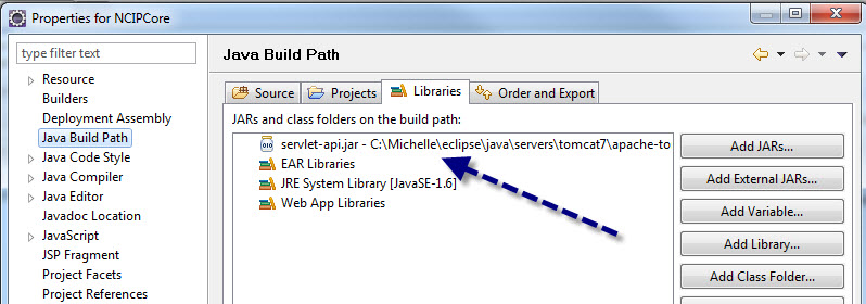 Figure 4. Add the service-api.jar file to the build path of the project
