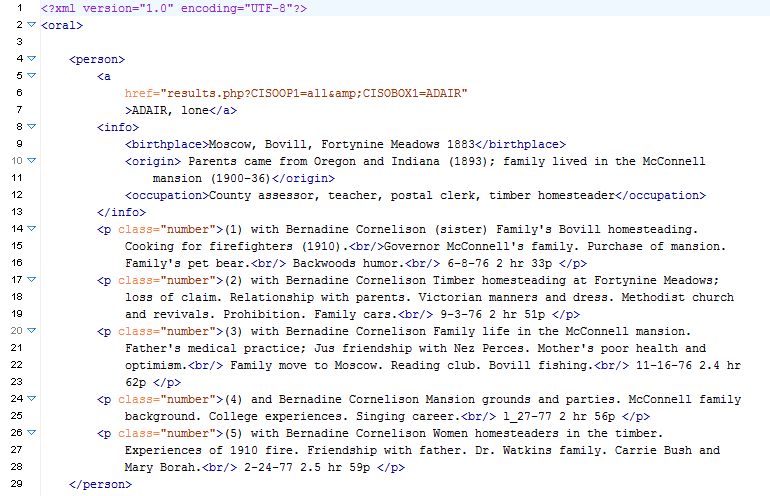 Initial XML file generated from the guide to the original collection.