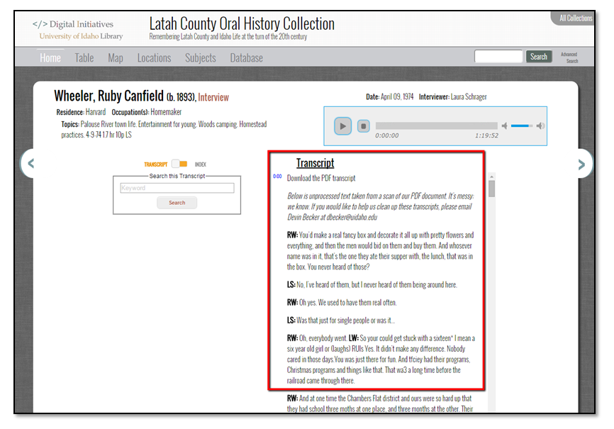 Final view of transcript in viewer with OCR corrections and breaks.
