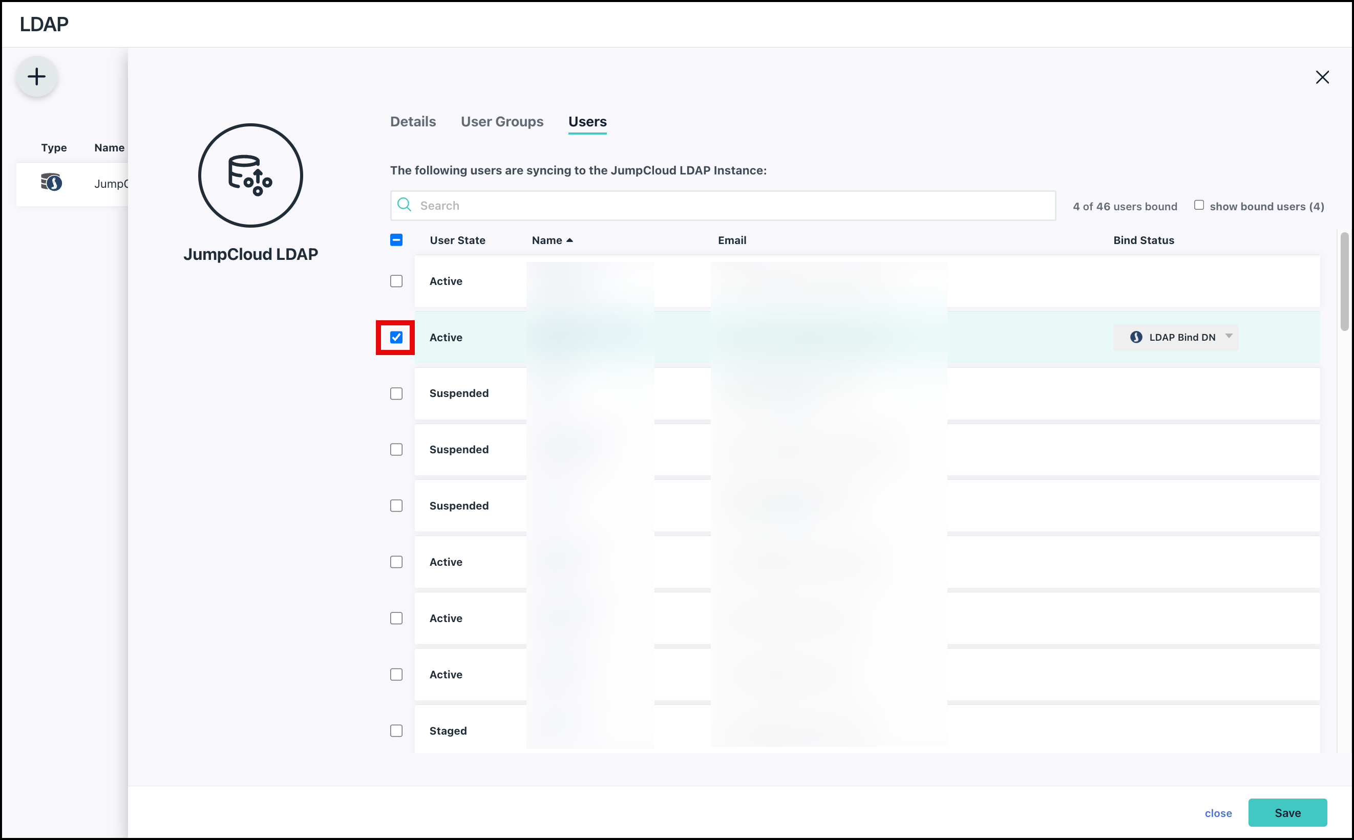 The image displays the LDAP Users screen.