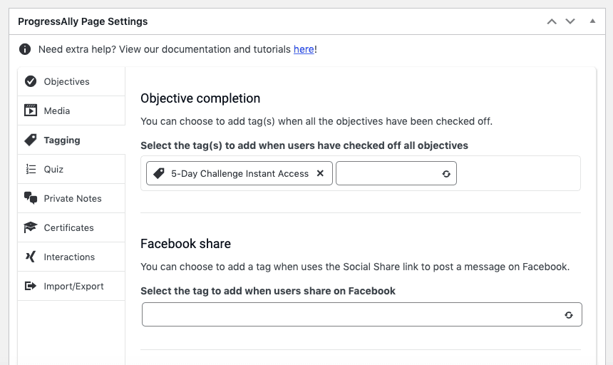 Screenshot of Instant Access Tag