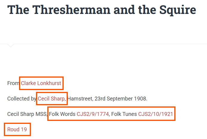 Annotated screenshot of the record for a song