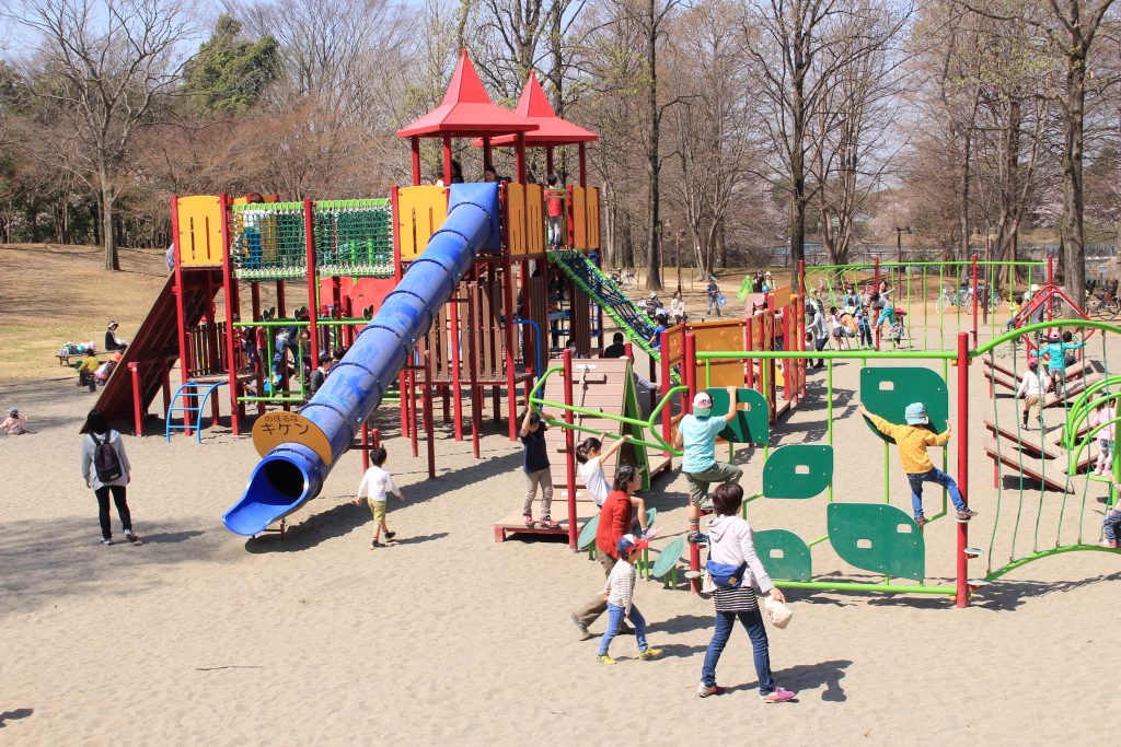 親子で賑わう冒険のトリデの大型複合遊具/千葉県立柏の葉公園