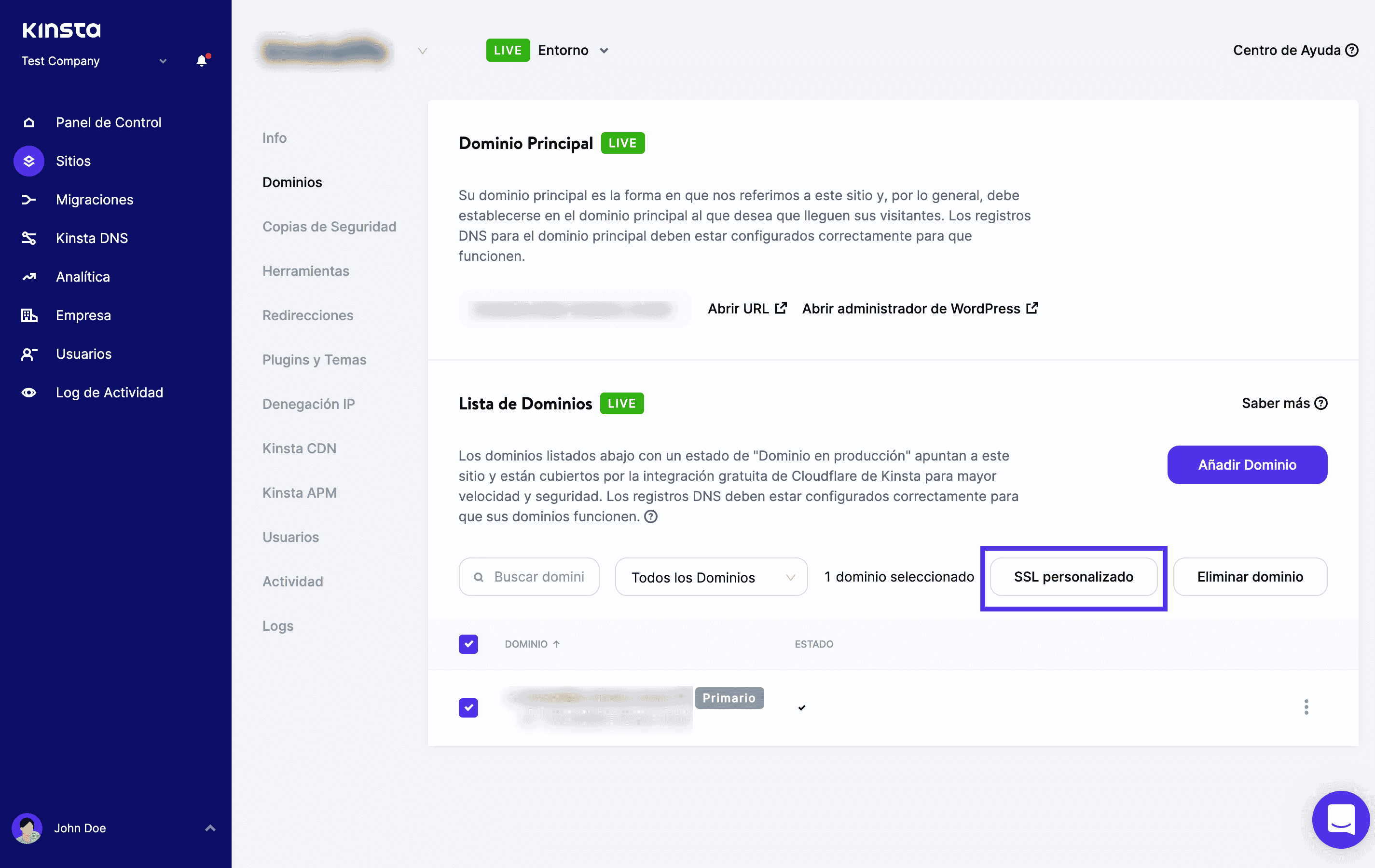 Añadir SSL personalizado