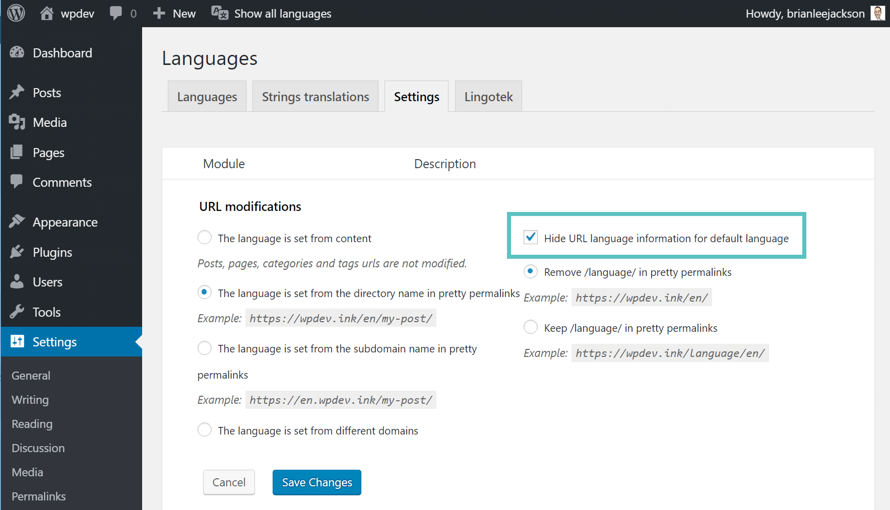 Hide language URL for default language Hide URL language information for default language