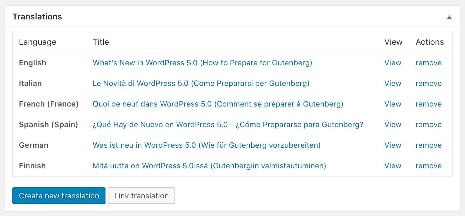 Collegare le traduzioni in WordPress