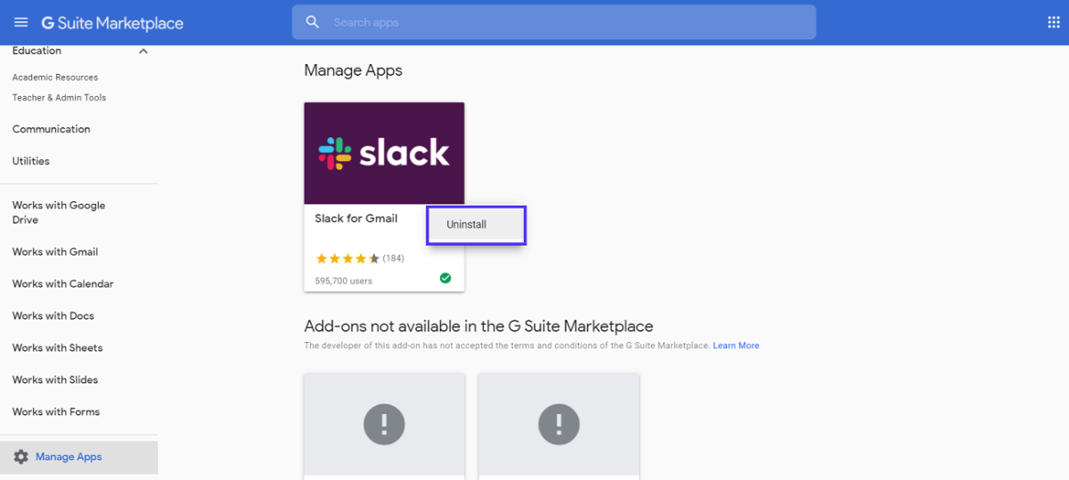 Google Workspace Marketplace sezione