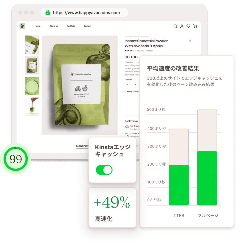 エッジキャッシュによる速度向上の可能性のある例