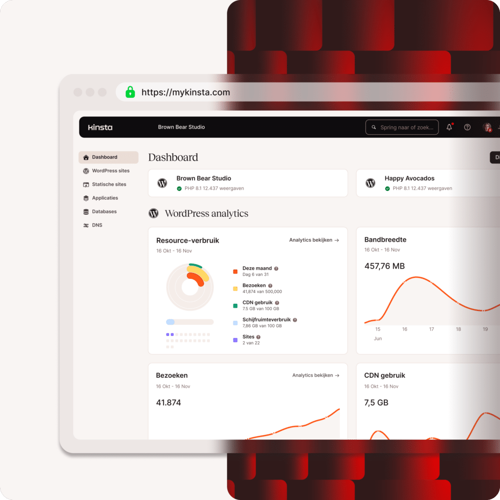 Screenshot met beschikbare diensten in MyKinsta