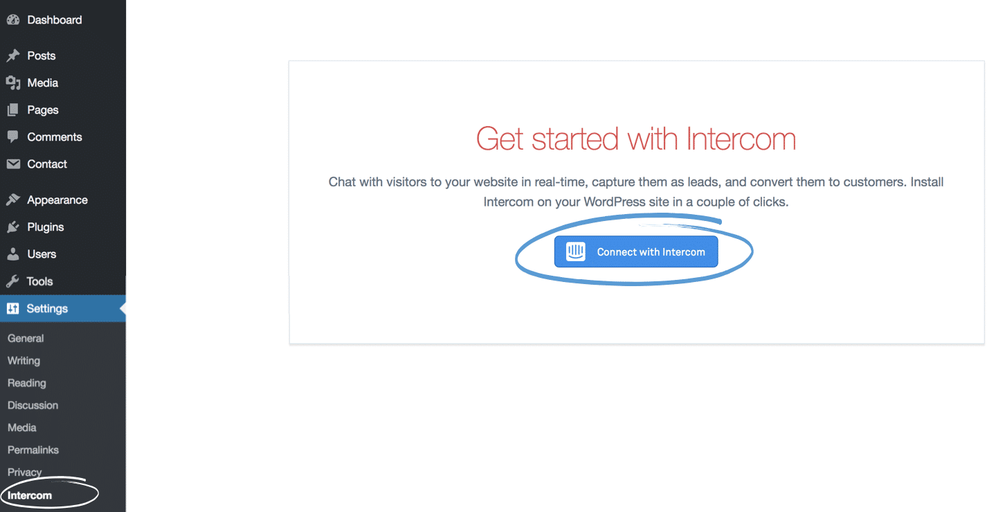 Conexão do WordPress ao Intercom