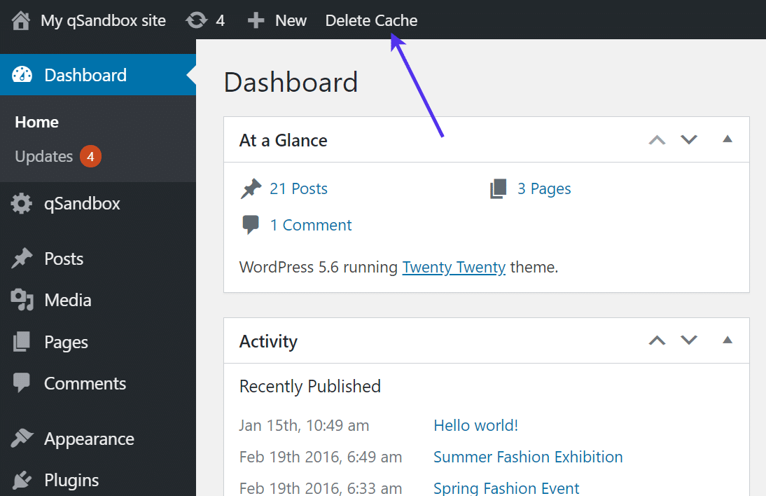 Lien Supprimer le cache de WP Super Cache
