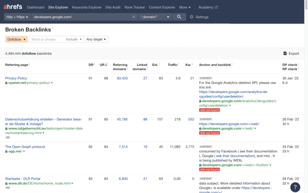 Ahrefs broken backlinks tool.