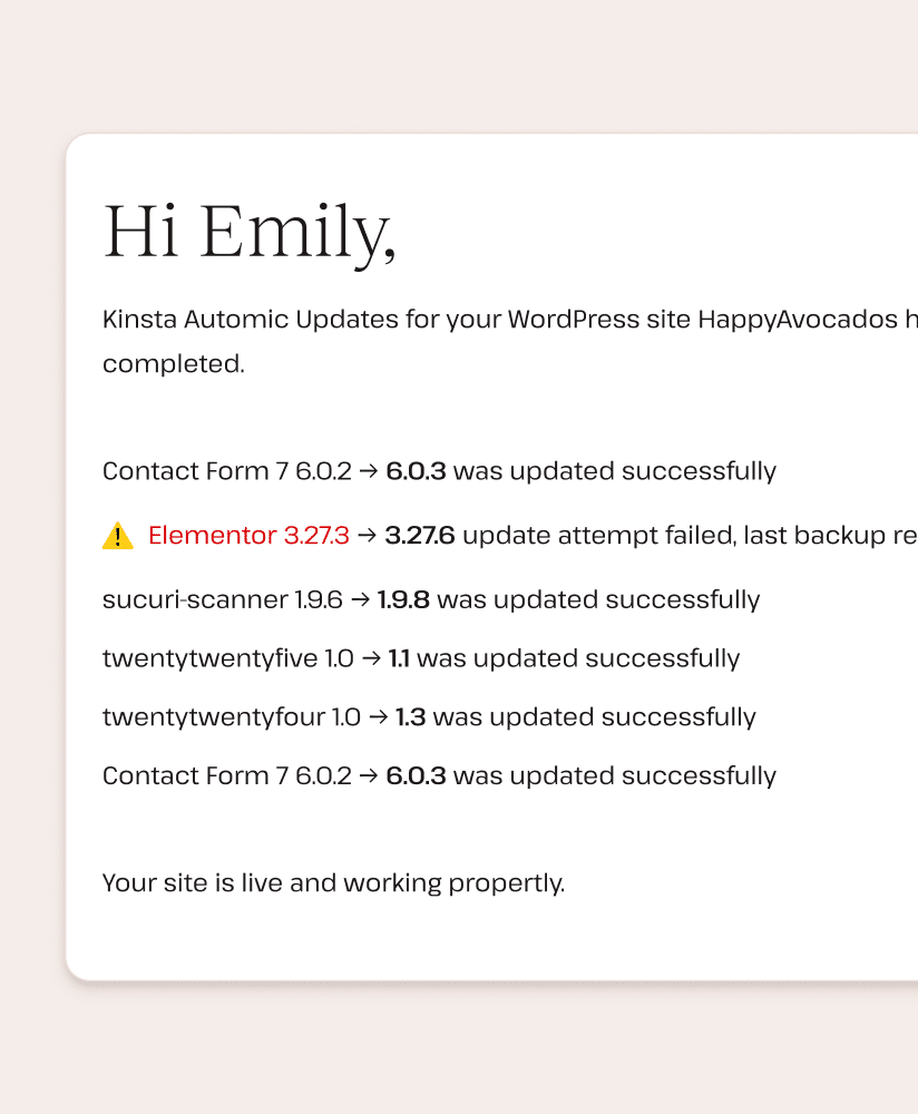 Plugin and theme update error messages