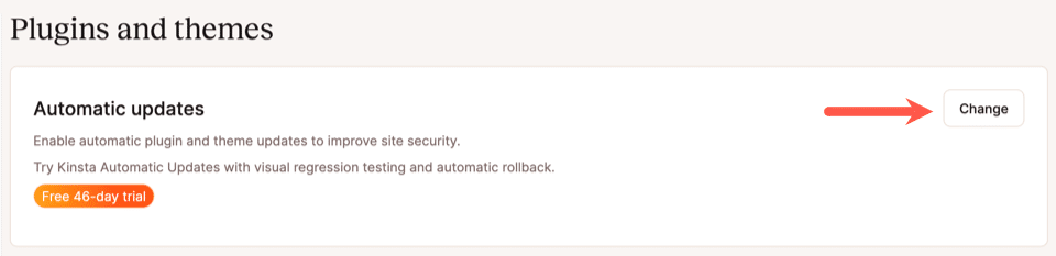 Screenshot showing the Change button that launches the automatic updates settings dialog.