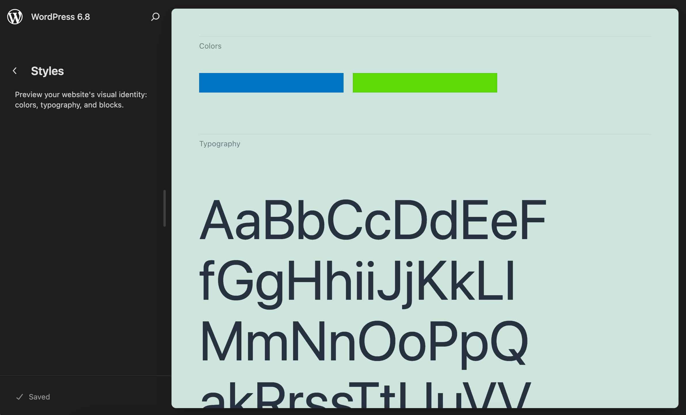 Typography preview in Style Book with Twenty Twenty-One