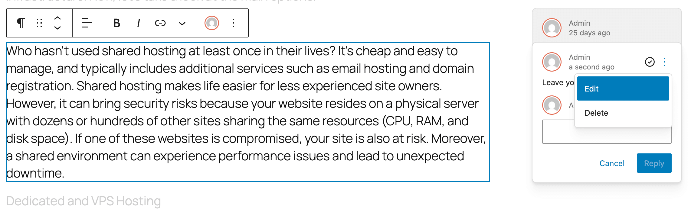 Edit note in WordPress 6.9