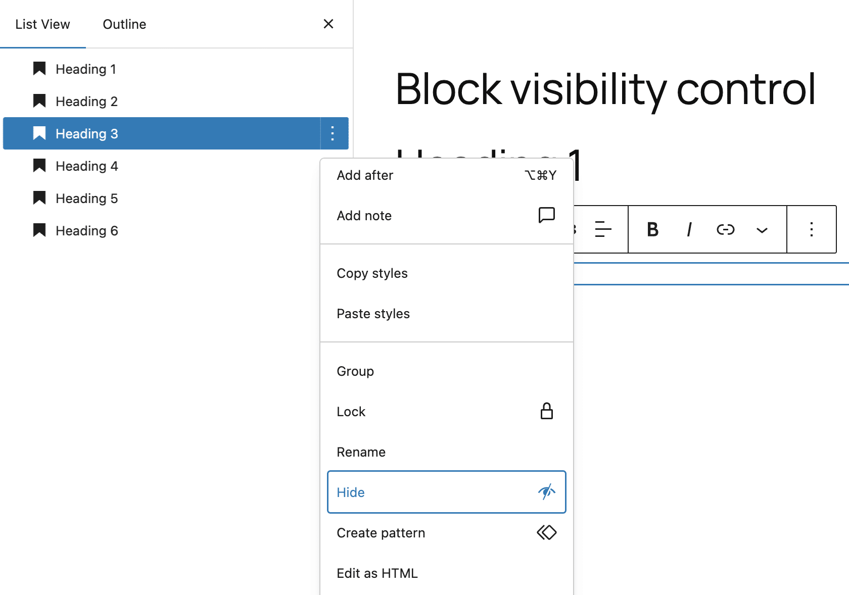 Hiding blocks in WordPress 6.9