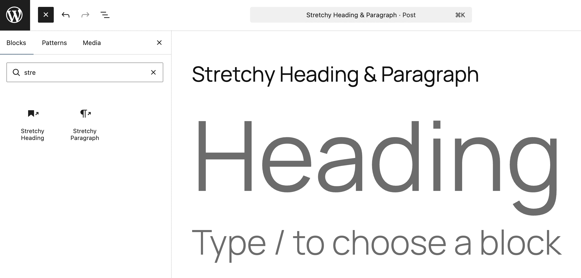 Stretchy Heading and Stretchy Paragraph block variations