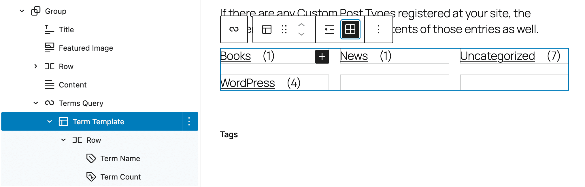Terms Query in Grid view