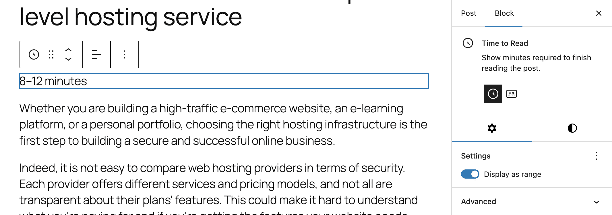 The Time to Read block