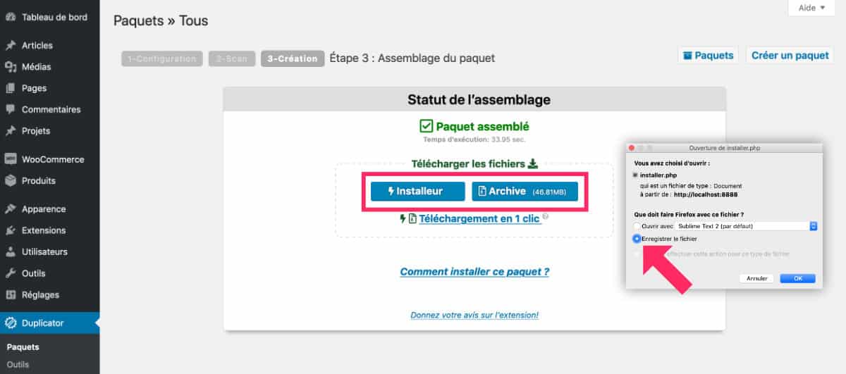 enregistrer le paquet