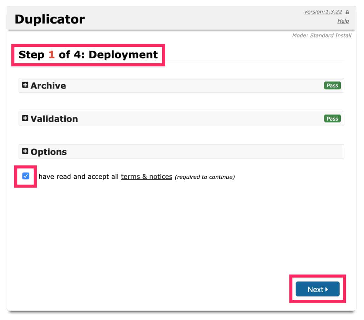 duplicator - étape 1/4
