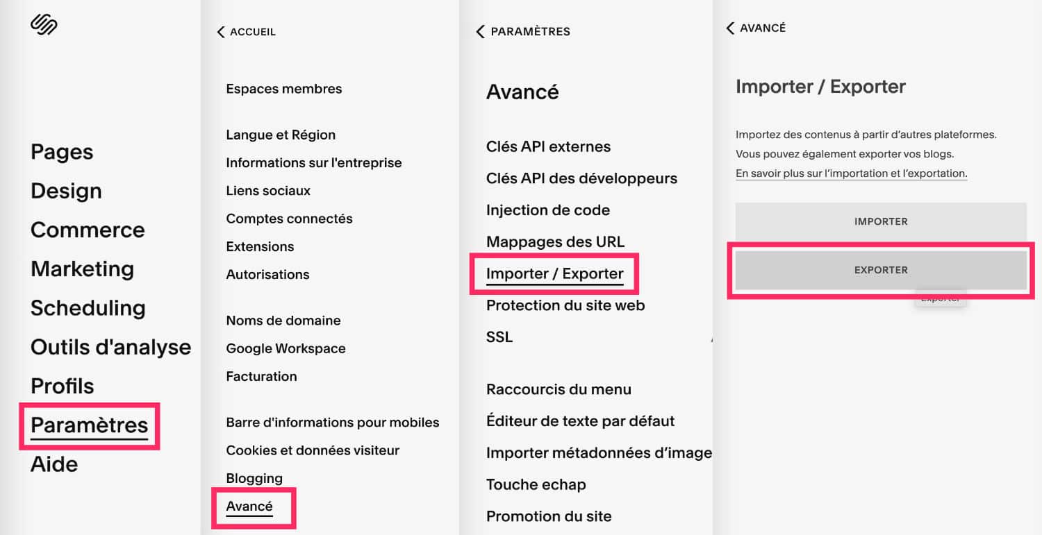 exporter squarespace