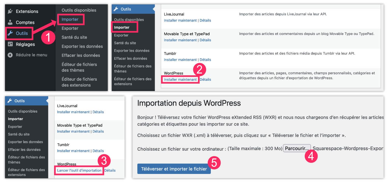 Importer Squarespace dans WordPress