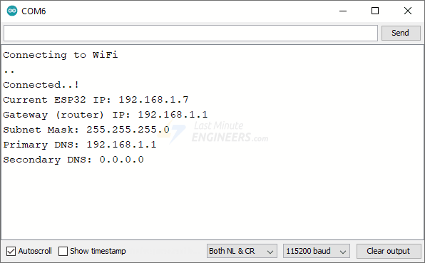 esp32 current network settings serial monitor output