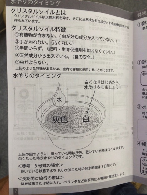 栽培キットの説明書.JPG 栽培キットの説明書