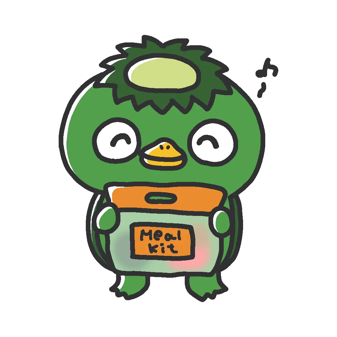 お取り寄せが大好きなカッパがミールキットを持っているイラスト