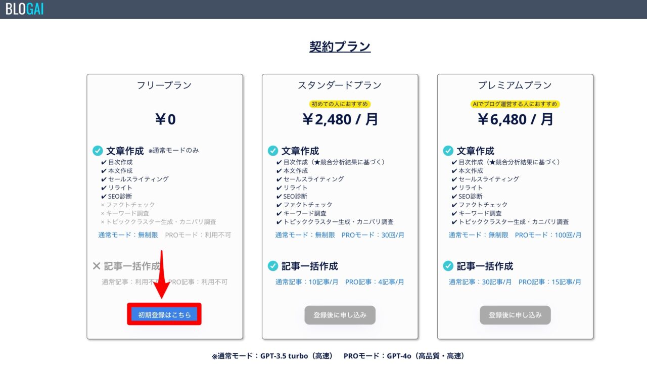 BLOGAI:料金プラン