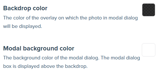 Screenshot showing two controls for controlling the colors of the ligthbox elements.