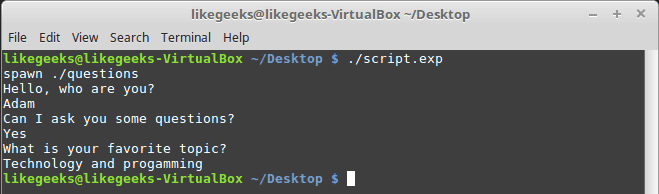 autoexpect script execution