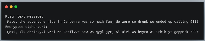 Output of encryption of lowercase, uppercase and numbers