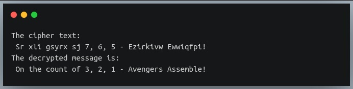 Output of decryption of lowercase, uppercase and numbers