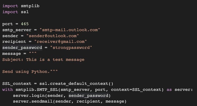 Python email server using SMTP and SSL