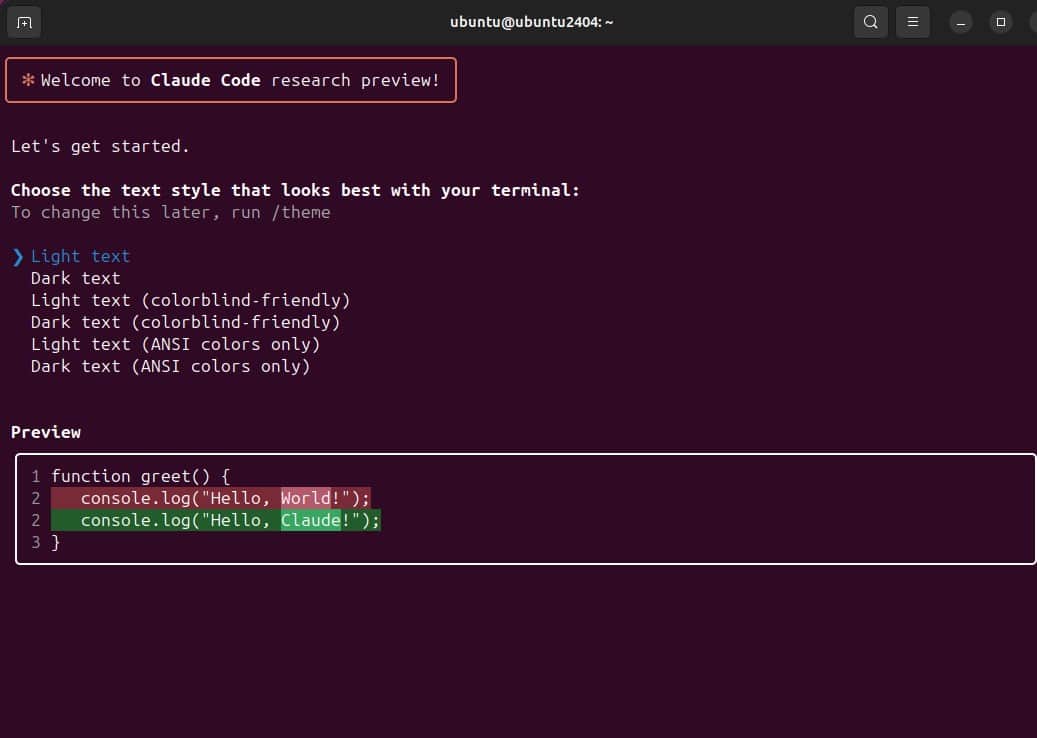 Choose the claude code terminal text style