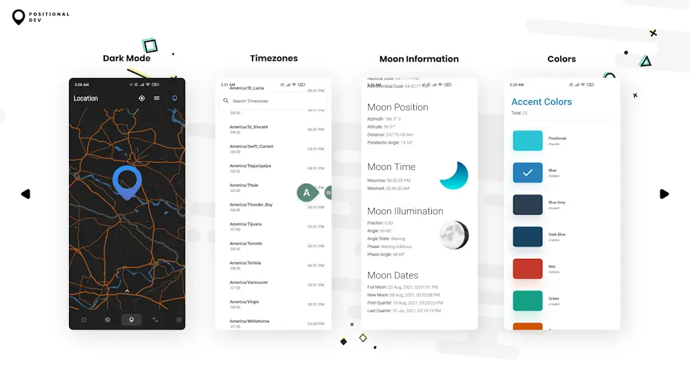 Positional: GPS, Compass, Time, Sun, Moon