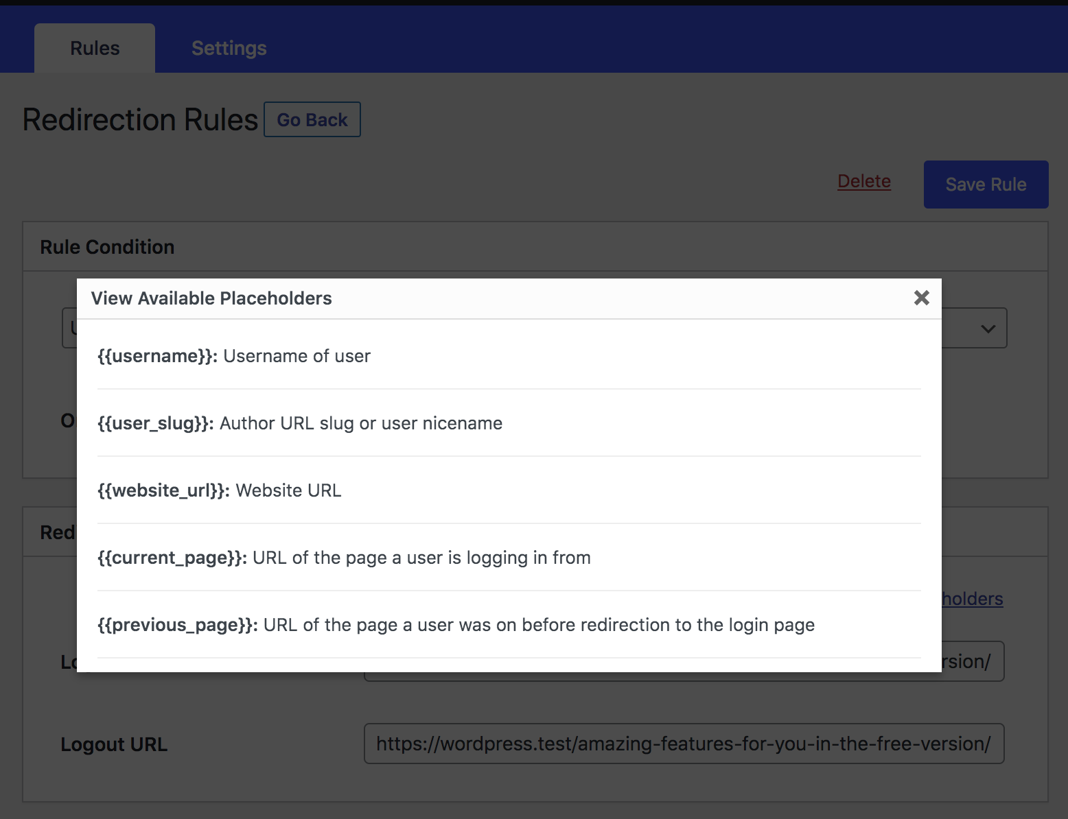 login-redirection-placeholders