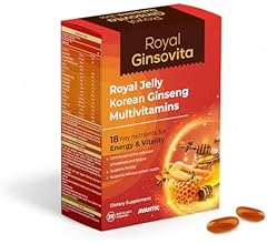 مكمل غذائي رويال جينسوفيتا يحوي غذاء ملكات النحل مع الجينسنج الكوري والفيتامينات المتعددة، يوفر 18 عنصر غذائي أساسي للطاقة …